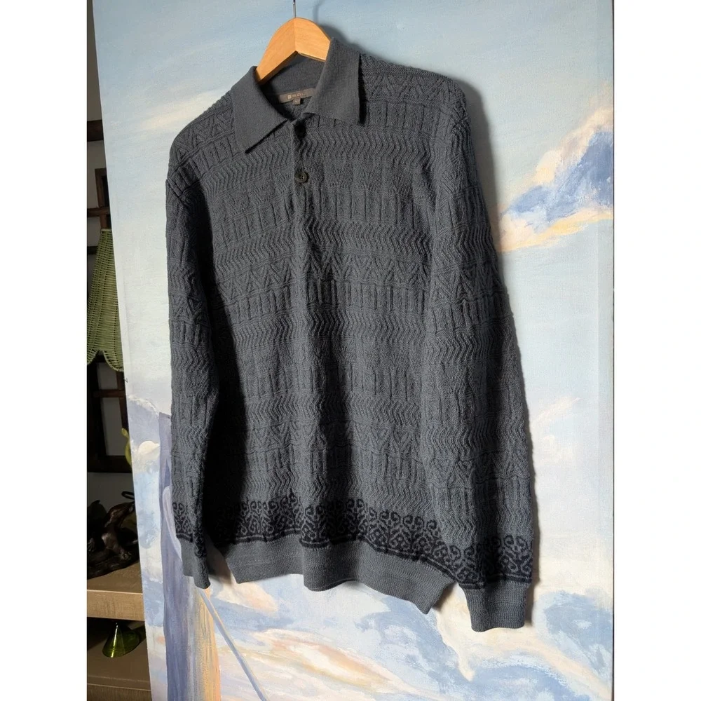 NEW! SOL Baby Alpaca - Wool Slate Blue Collared Knit Pullover $180